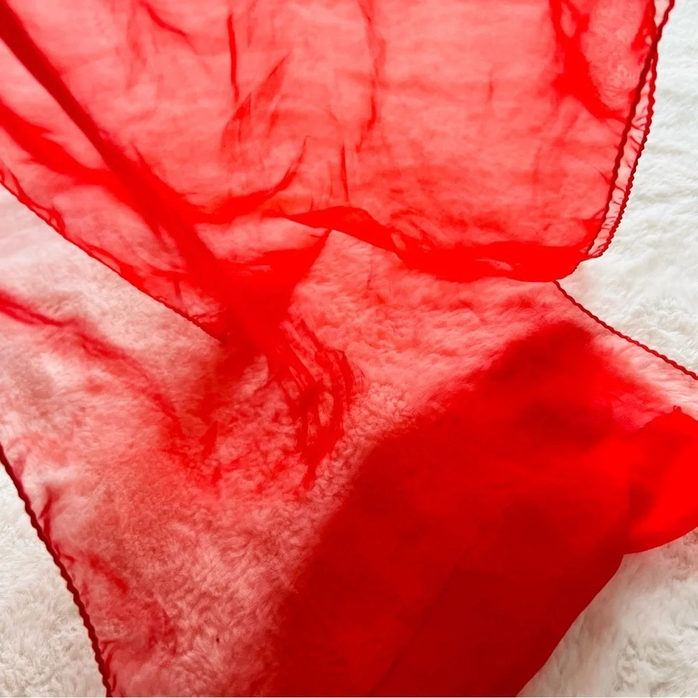 45”x14” VINTAGE OBLONG SHAPED RED WOMEN'S SCARF IN CHIFFON